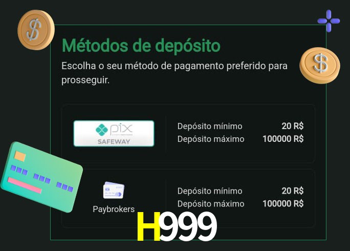 O cassino H999 oferece uma grande variedade de métodos de pagamento